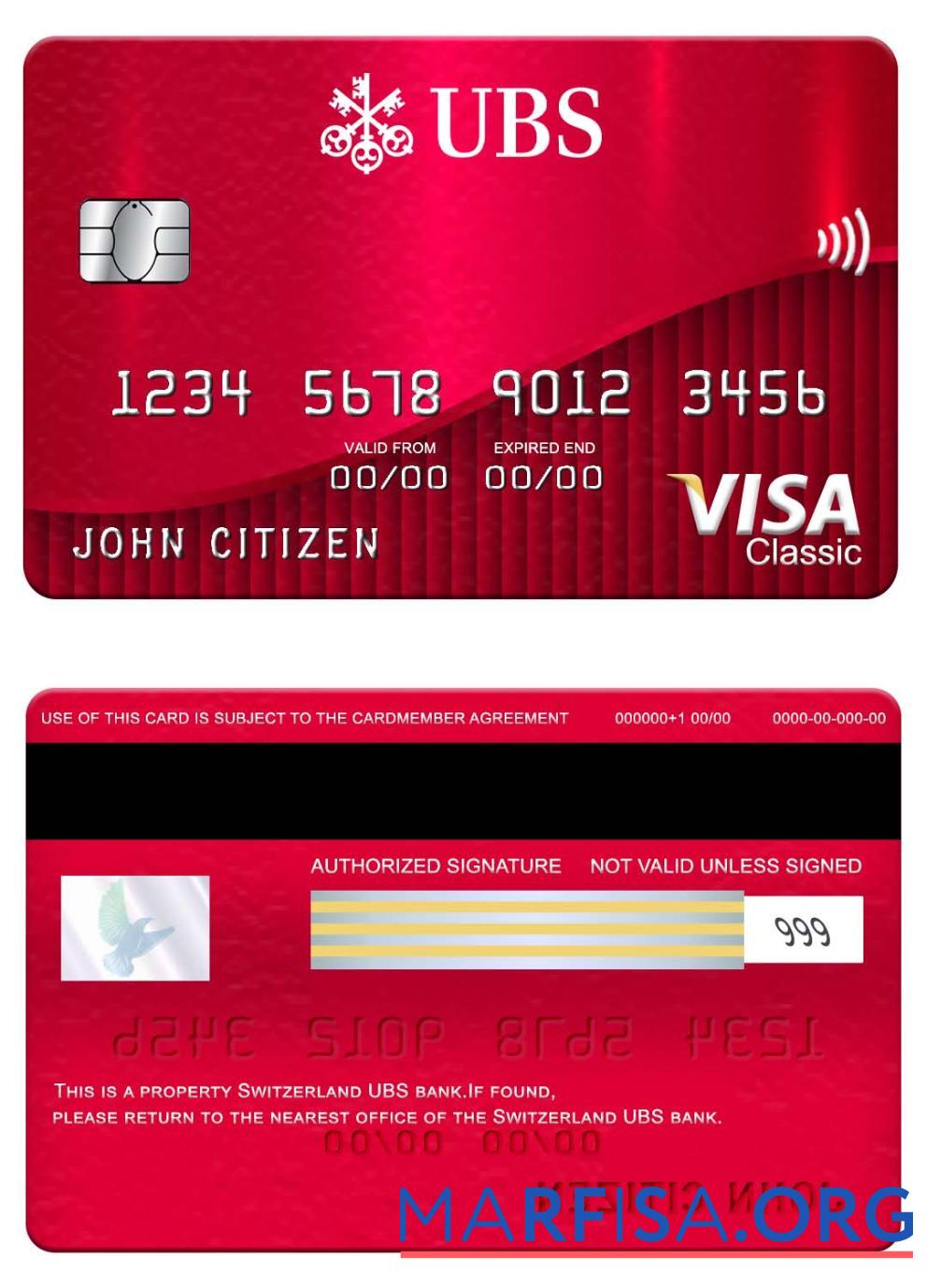 Downloadable Switzerland UBS bank visa classic card real example